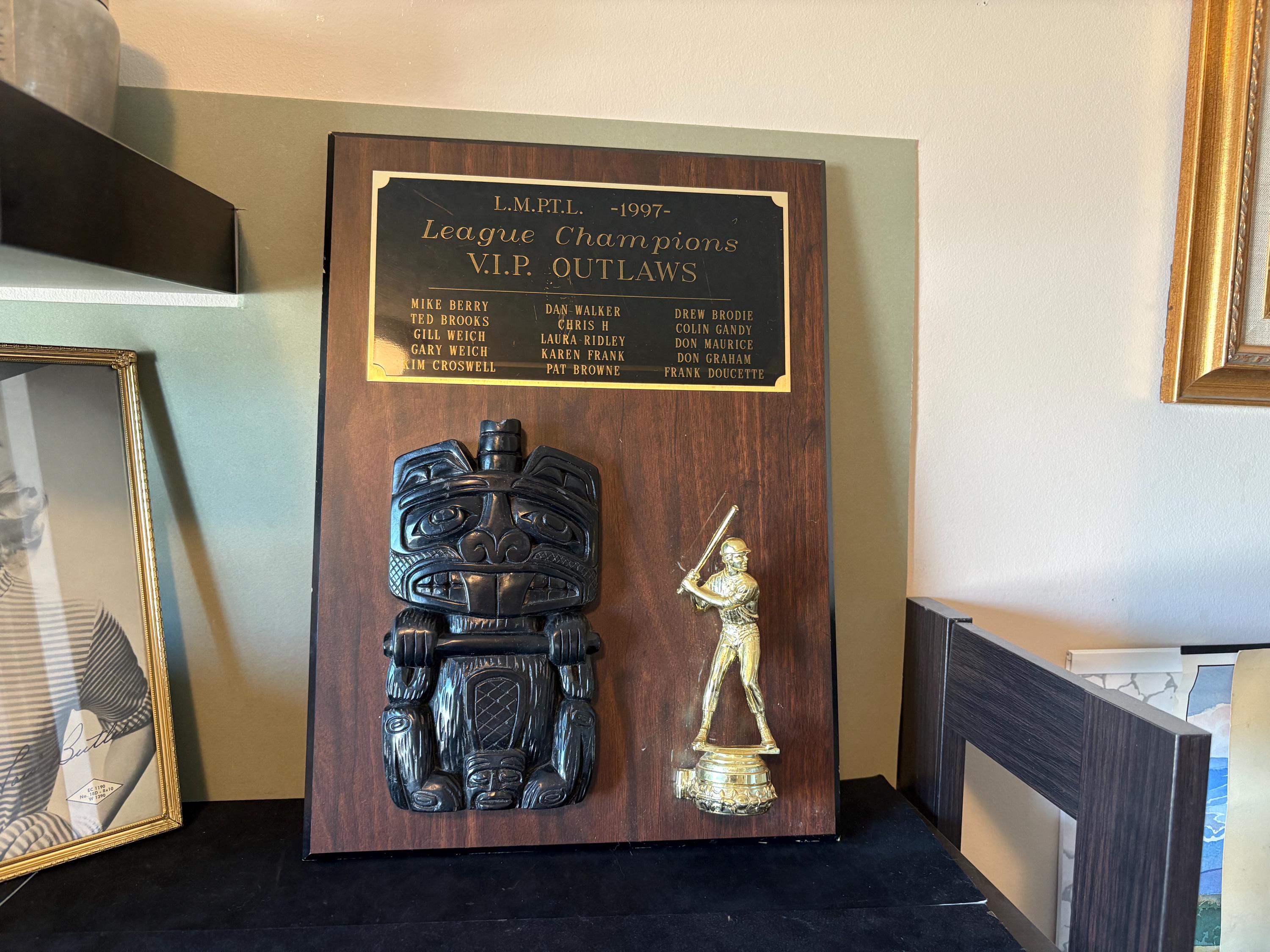 Vintage Baseball Trophy Plaque With First Nations Resin Carving