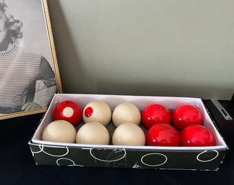 Vintage Bumper Ball Set - Red & White Billiard Balls Set of 10