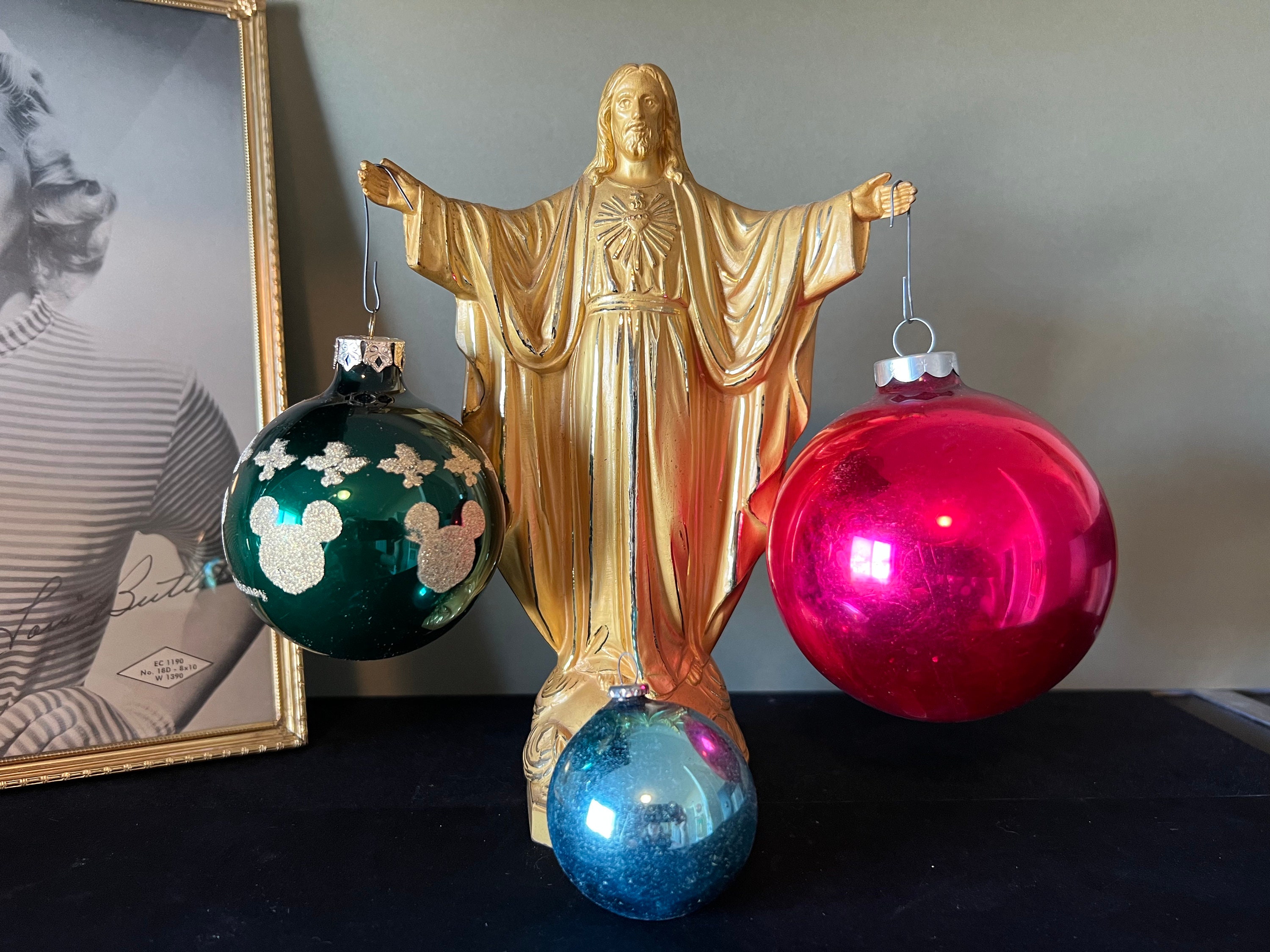 ヴィンテージ クリスマス オーナメント 水銀ガラス ボール - 赤 青 緑
