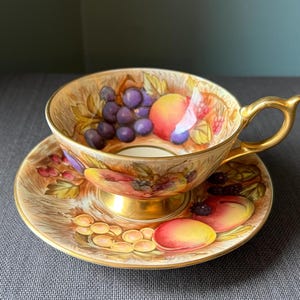 Aynsley Orchard Fruit Tea Cup and Saucer Signed D. Jones & N. Brunt 1037D - Vintage Fine Bone China Teacup