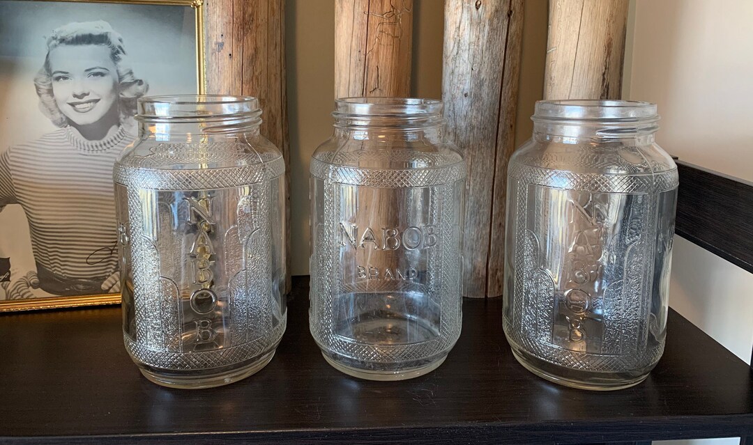 Vintage Art Deco Style Glass Nabob Coffee Jar Retro Mid Century Kitchen