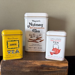 Vintage Tea Tins - John Wagner & Sons Nutmeg and Cinnamon - Cha Ching Tea - Rare Flowery Jasmine Tea - Miniature Collectible Tins