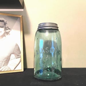 Antikes Blau Grün Einmachglas: 1910-1923 Quart Canning Jar