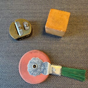 Antique A.W Faber Mentor Brass Pencil Sharpener, Faber Castell Artgum Eraser, Eberhard Faber Van Dyke image 3