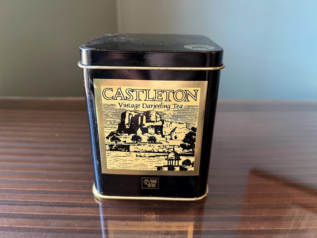 Vintage Tea Tin - Black & Gold Castleton Darjeeling Tea - Collectible ...