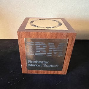 Vintage 1980's IBM Paperweight - IBM Rochester Market Support Collectible Wooden Cube - Vintage Computers