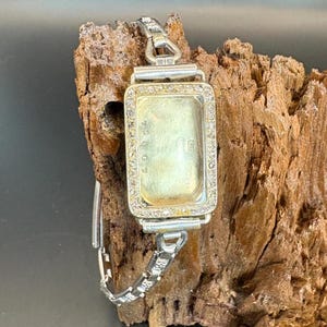 Antique Art Deco White Gold Baume & Mercier Tank Watch Case and Bracelet
