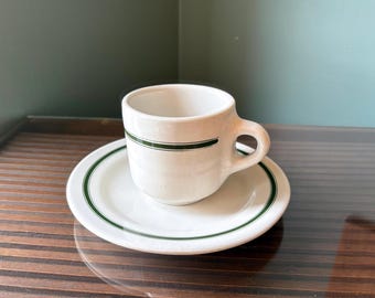 Tazza da caffè e piatto vintage Medalta Diner: stoviglie da ristorante a strisce verdi