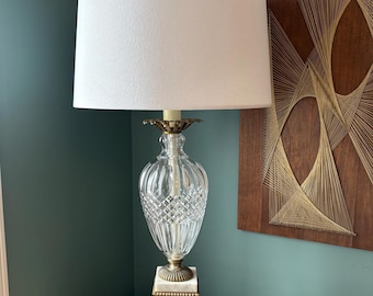 Vintage Hollywood Regency Crystal, Brass & Marble Table Lamp - Ornate Accent Lamp