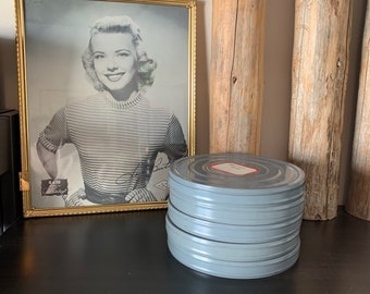 Mid Century metal film canister 5" wide for 8mm film | Vintage film tins 1940's