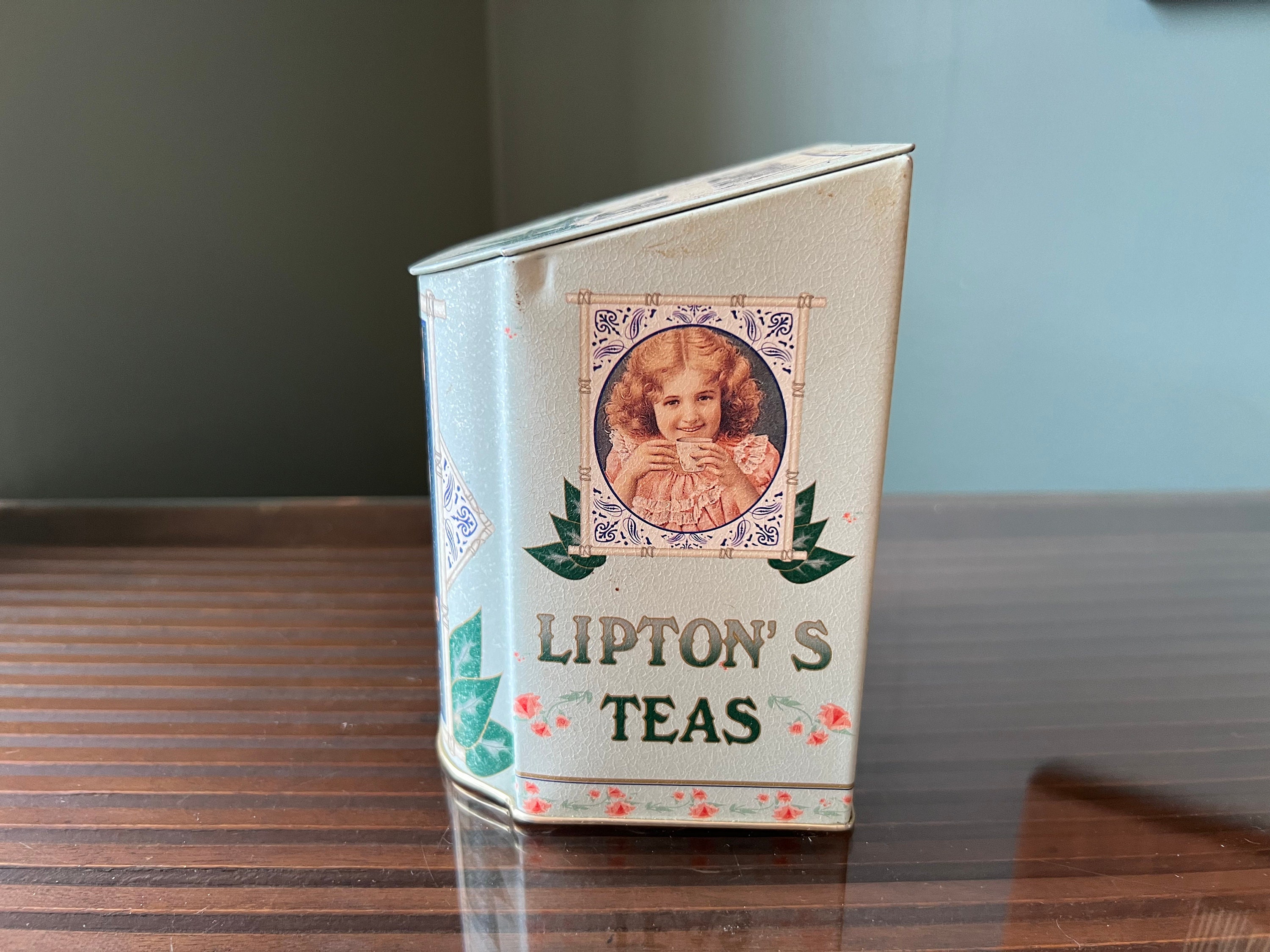 Vintage Lipton's Tea Tin With Hinged Sloped Lid - Lipton's