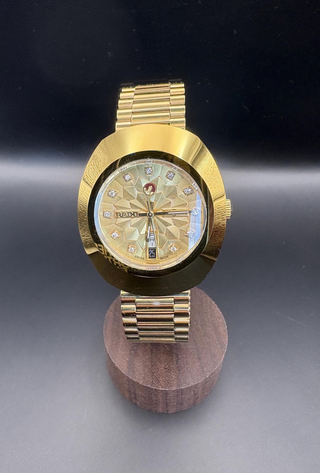 Rado Diastar Automatic Watch: Gold Starburst Dial, Diamond