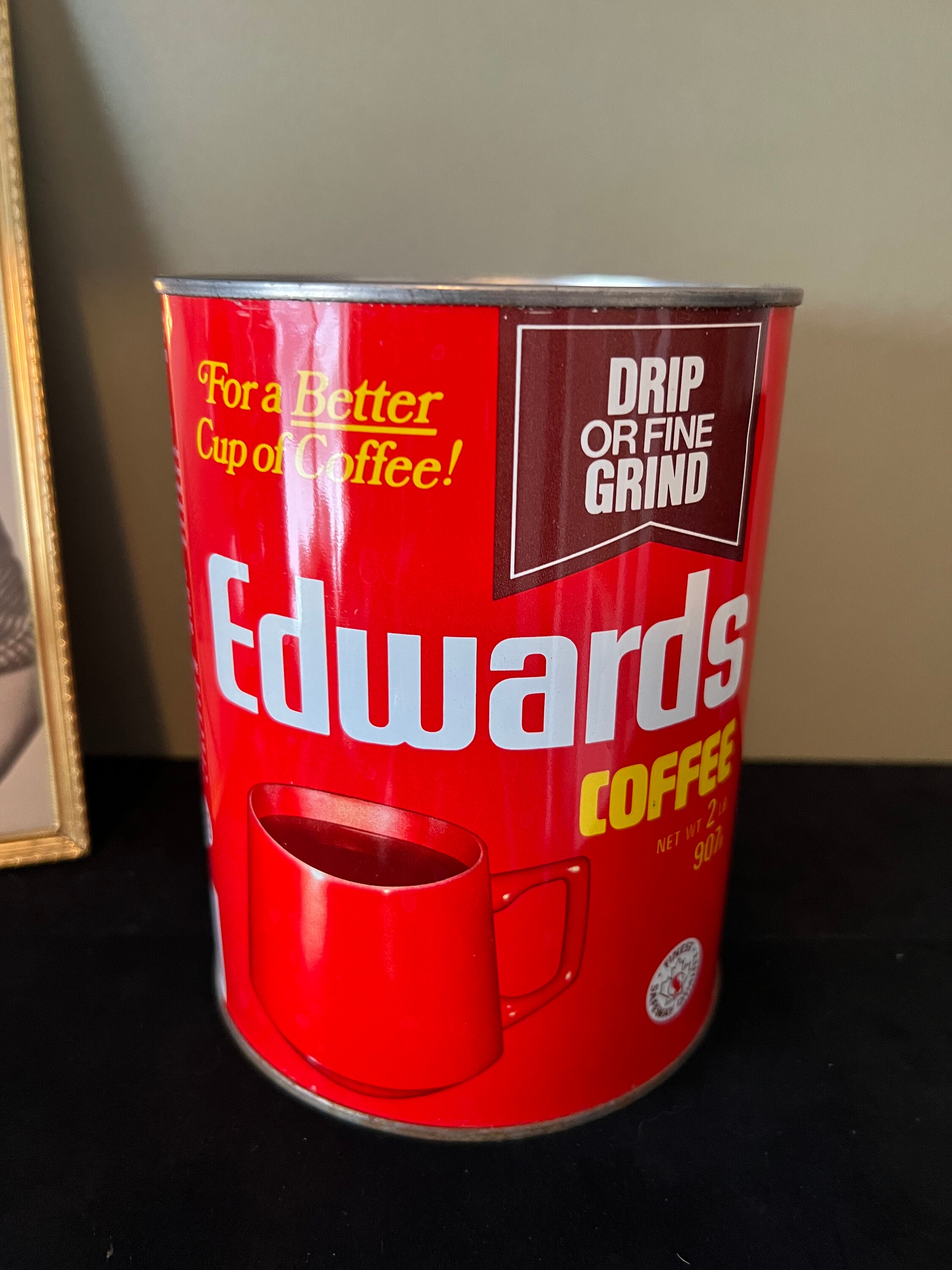 Vintage Metal Edwards Coffee Can Red 907g Retro Collectible Coffee Can