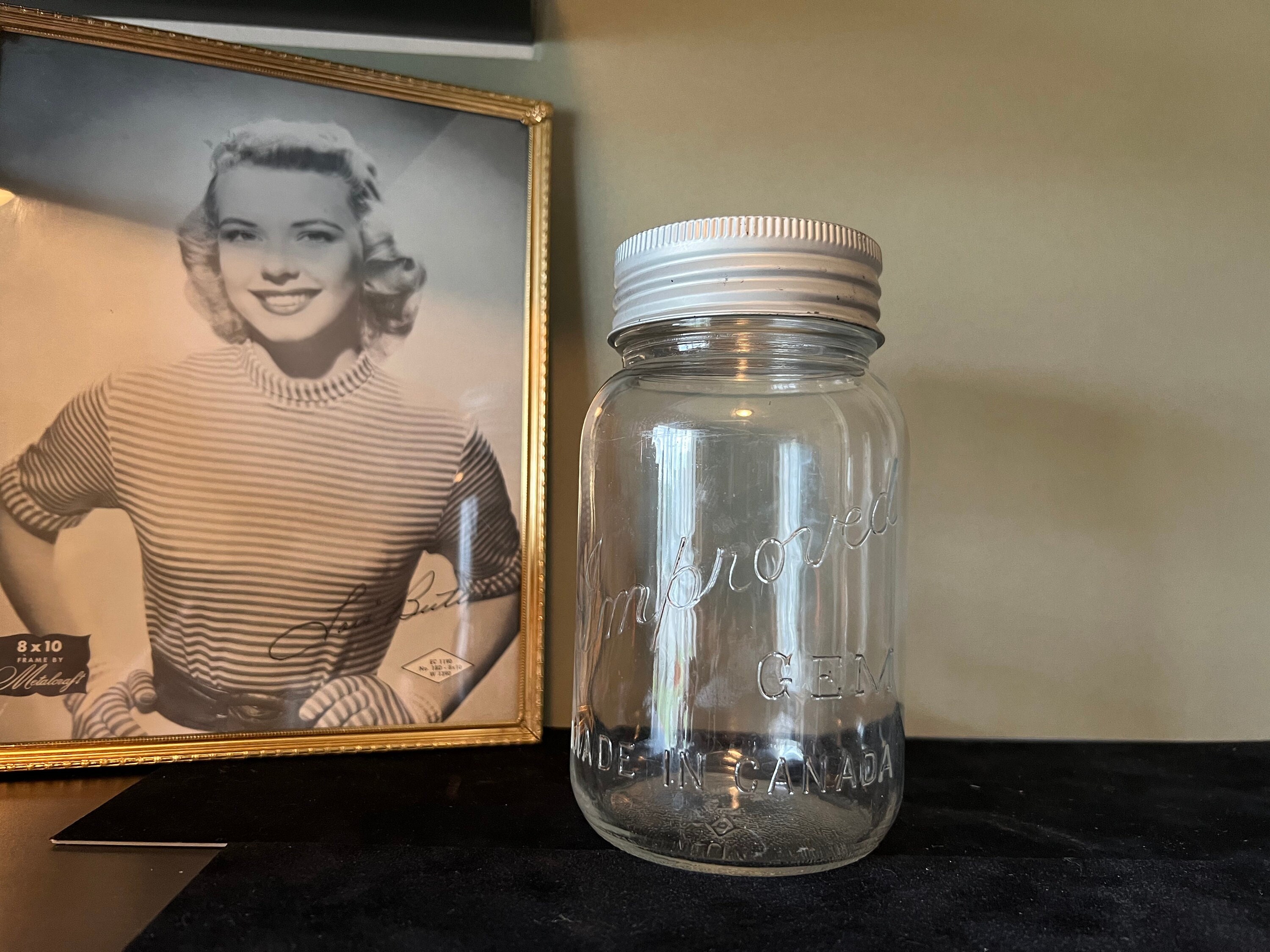 Large Vintage Mason Jar Made by Gem Screw Top With Glass Cap 