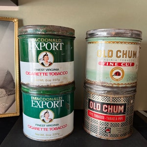 Vintage Tobacco Tin - Macdonald Export Green Tobacco Can - Old Chum Pipe Tobacco - Collectible Tins