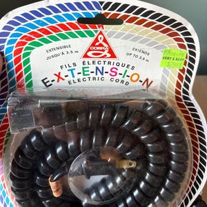 Vintage Industrial Extension Cord - Black Coiled Cobra Brand CSA Approved- Telephone Cord Style Electrical Cord