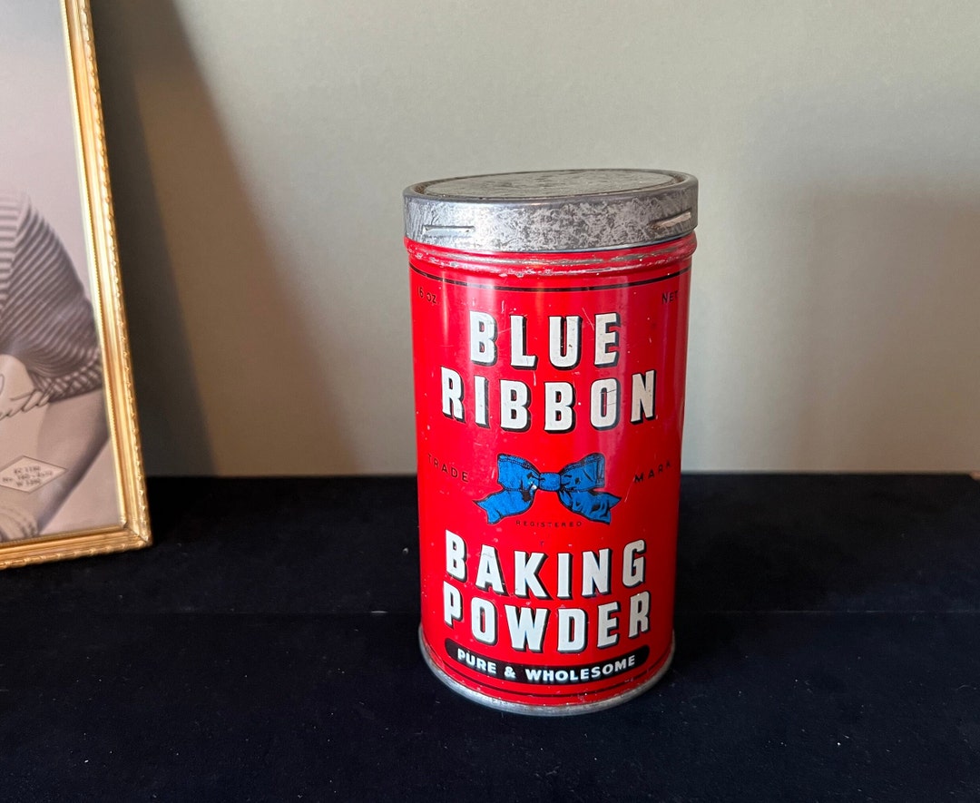 Vintage Blue Ribbon Baking Powder Tin With Lid - Collectible Tin - Etsy