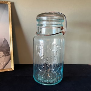 Antikes grün blaues Perfektes Siegel-Einmachglas mit Deckel - One Quart - Retro Küchendekoration und Aufbewahrung