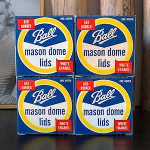 Vintage Ball Mason Dome Lids - White Enamel, Red Rubber - Collectible Mason Jars