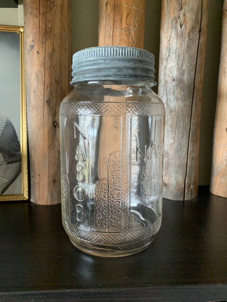 Vintage Art Deco Style Glass Nabob Coffee Jar Retro Mid Century Kitchen