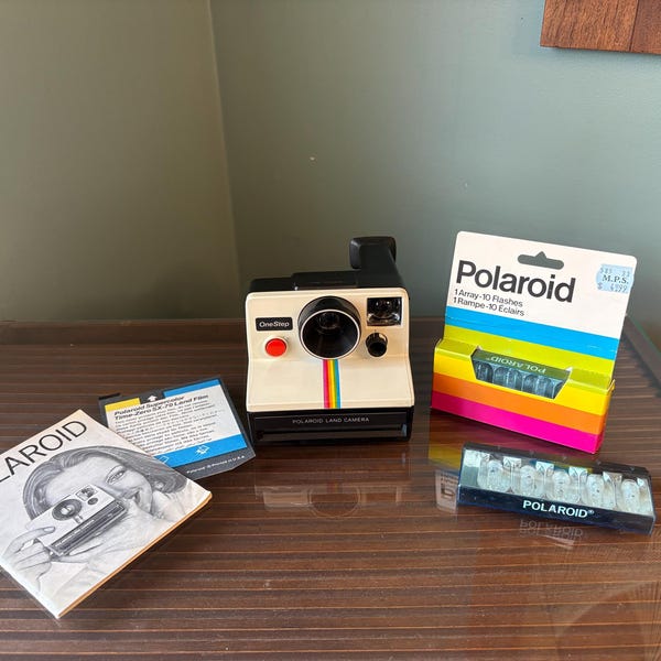 Vintage 1970's Polaroid OneStep Land Camera with Accessories & Instructions
