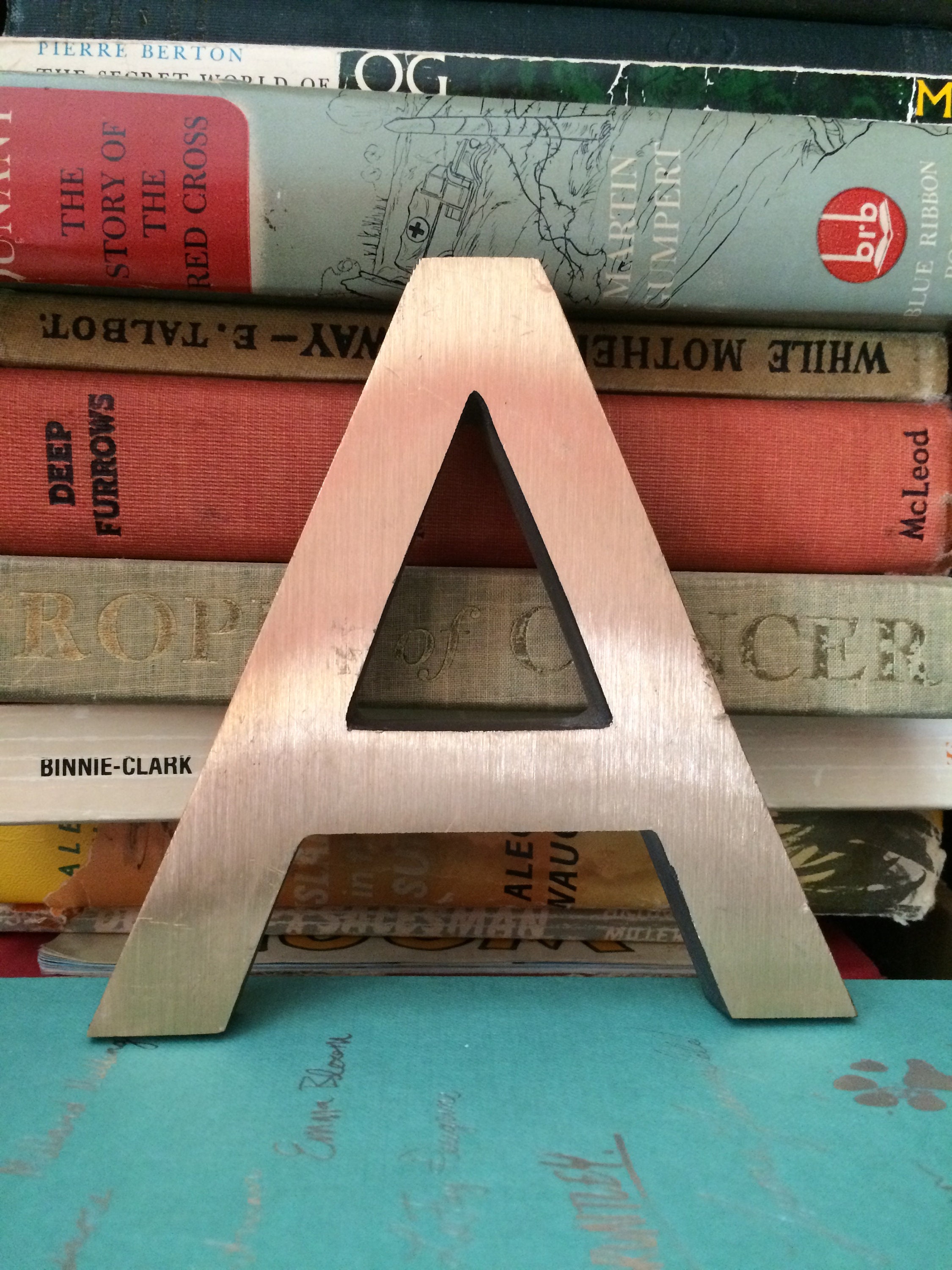 Vintage industrial letter A solid bronze statement decor personalized gift man cave bar bookshelf chachki