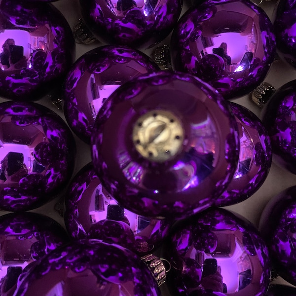 Vintage Purple Glass Christmas Ornaments 2" - Deep Plum Purple Glass Balls