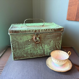 Vintage Metal Tool Storage Box Small Size with Hinged Lid