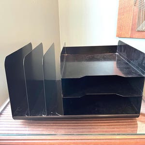 Organizador de archivos vertical y horizontal Vintage Steelmaster: Decoración de oficina retro de metal negro