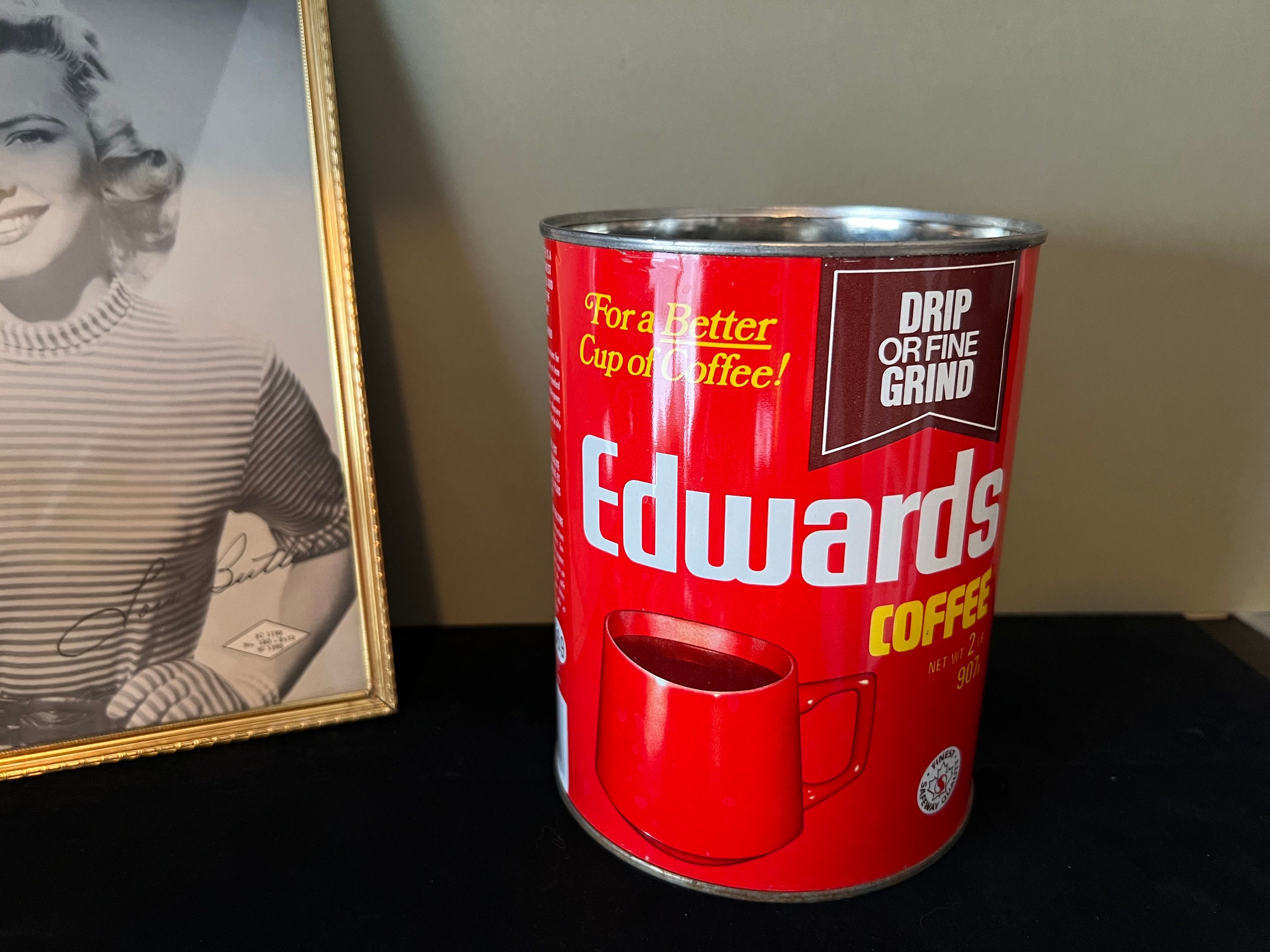Vintage Metal Edwards Coffee Can Red 907g Retro Collectible Coffee Can