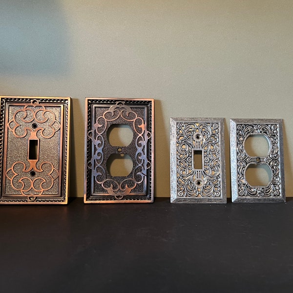 Vintage Ornate Metal Outlet Light Switch Plate Covers Silver Bronze