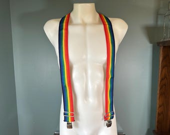 Vintage Rainbow Suspenders Wide Heavy Duty Elastic - Klein Tools Toolbelt Suspenders