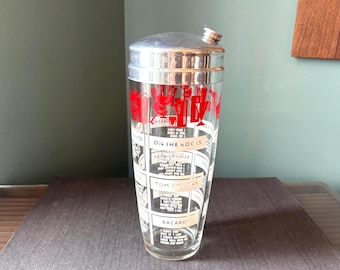 Vintage 1950-tals glascocktailshaker med recept, inklusive metalllock och pip - Mid Century Barware