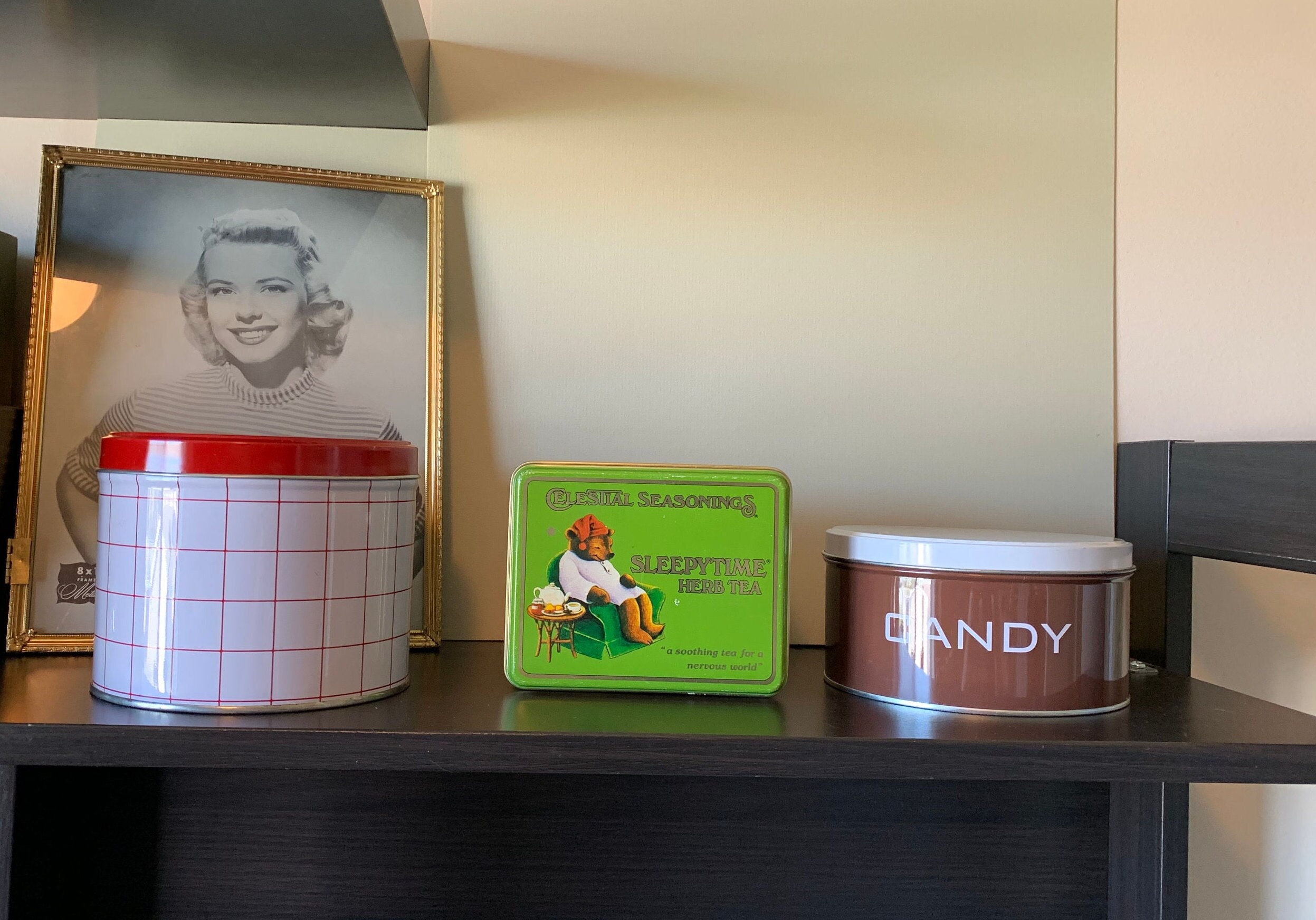 Retro Vintage Stash Tins - Sleepytime Tea Tin - Bonbon Tin - 80's Decor Tin