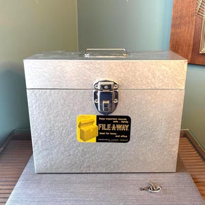 Vintage Silver Metal File Box with Lock & Key - File A Way Cleveland Ohio Retro Office Decor