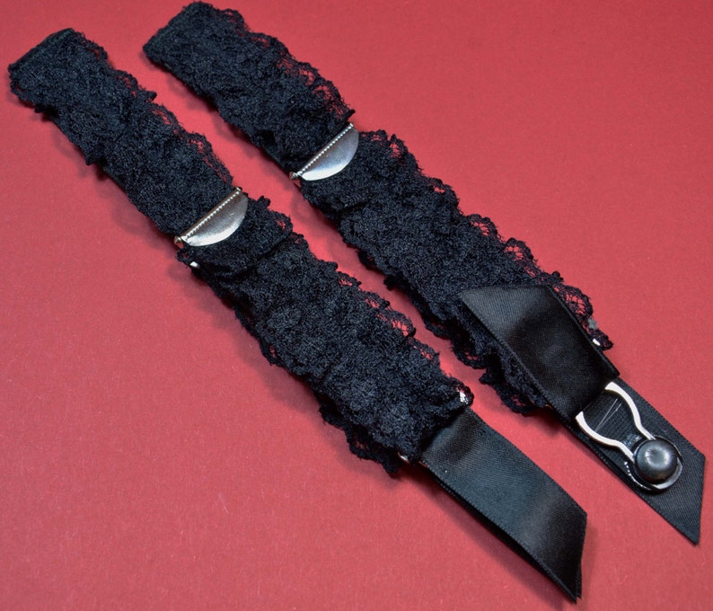 2 Suspenders 20mm With Garter Clip U. Lace Ruffle for Sewing in Black