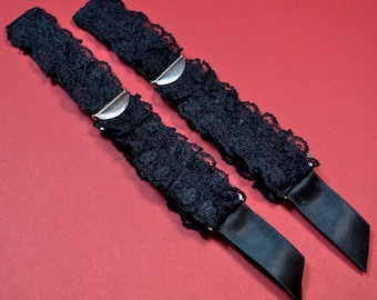 2 suspenders 20mm with garter clip u. Lace ruffle for sewing in black