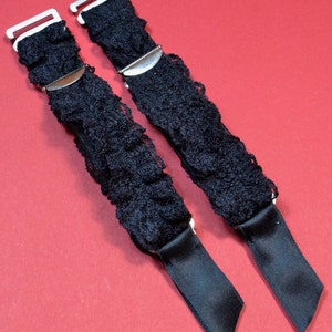 Suspenders - garters 20mm with garter clip u. Lace ruffle for hooking in black