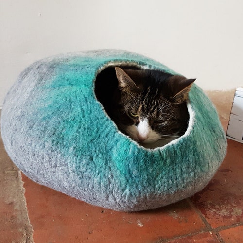 Cat Bed Cave House Cocoon Hand Felted Wool Purple Cat Lovers Etsy