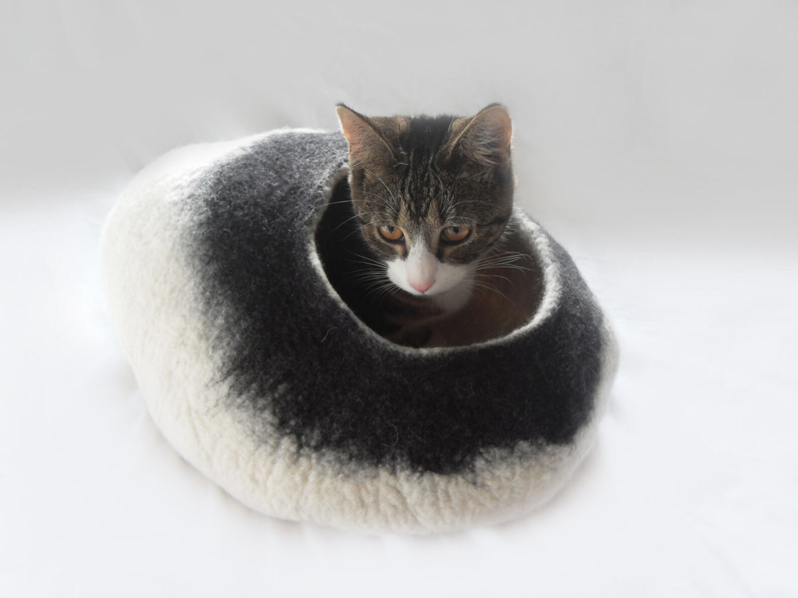 Cat Bed Cave Cocoon House With Toy Ball in Black and White Pet Etsy