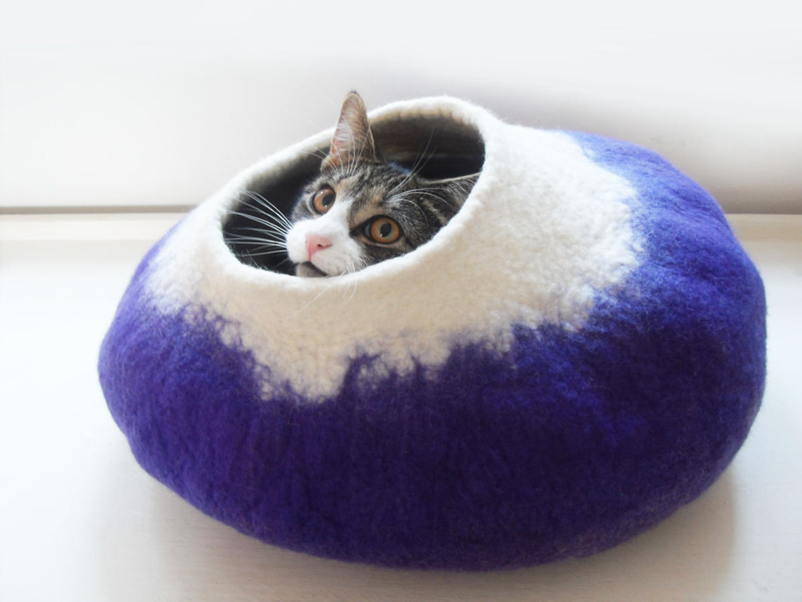 Cat Bed Cave House Cocoon Hand Felted Wool Purple Cat Lovers Etsy