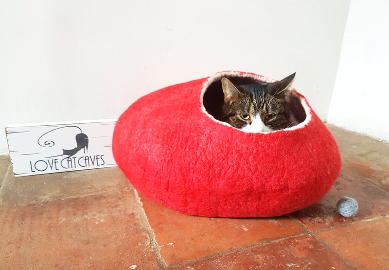 Cat Bed Cave House Cocoon Felted Wool With FREE Ball Red Etsy