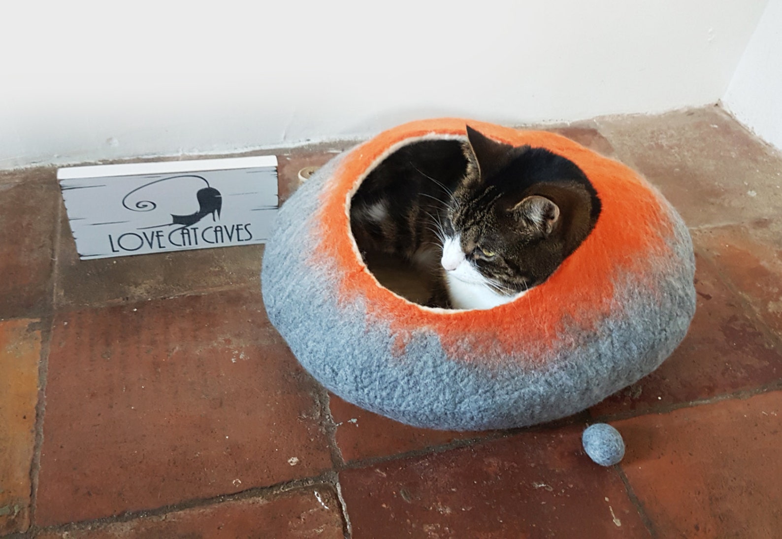 Cat Bed Cave Cocoon House Felted Wool and Ball in Gray and Etsy