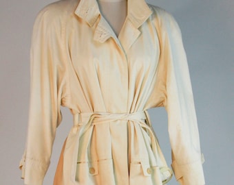 SALE! Vintage 80s Escada Cream White Belted Trench Coat Jacket Raincoat Duster Power Dressing Working Girl Large Shoulder Pads 36 S M
