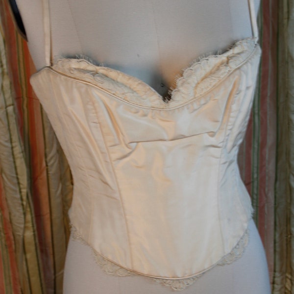 Vintage mariée mariage séparé style victorien ivoire soie couture bustier dentelle corset S XS