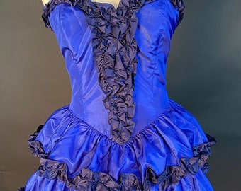 SALE! Vintage 90s Betsey Johnson Boutique Goth Black and Blue Pouf Tiered Strapless Mini Cocktail Prom Taffeta Dress with Tags Size 4 XS