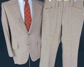 Vintage 1970s Samuelsohn Wool Suit | Brown Check Plaid Suit | Wide Lapel Blazer & Pants | Classic Tailored Menswear | Made in Canada 40S