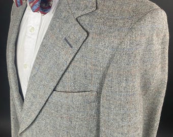 Vintage Bill Blass Tweed Blazer | Gray Herringbone Windowpane Sport Coat | Wool Jacket Mens | Classic Designer Blazer | Preppy Ivy Style 40R