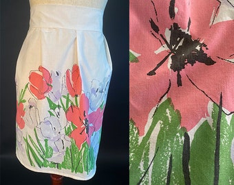 Vintage Vera Neumann Floral Print Apron Pink Green and White Flowers