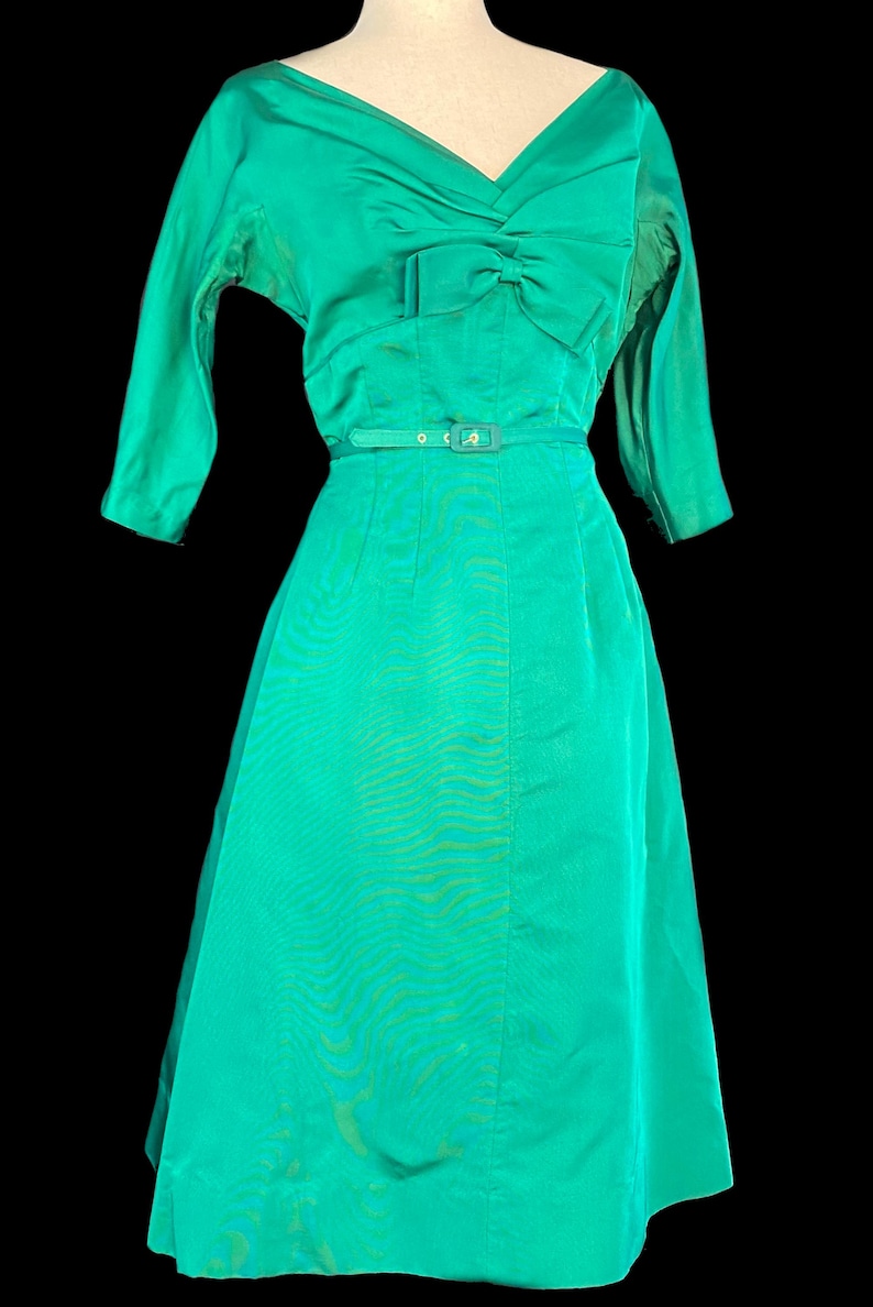 Cowl Neck 50s Open Back Vintage Emerald Green Dress